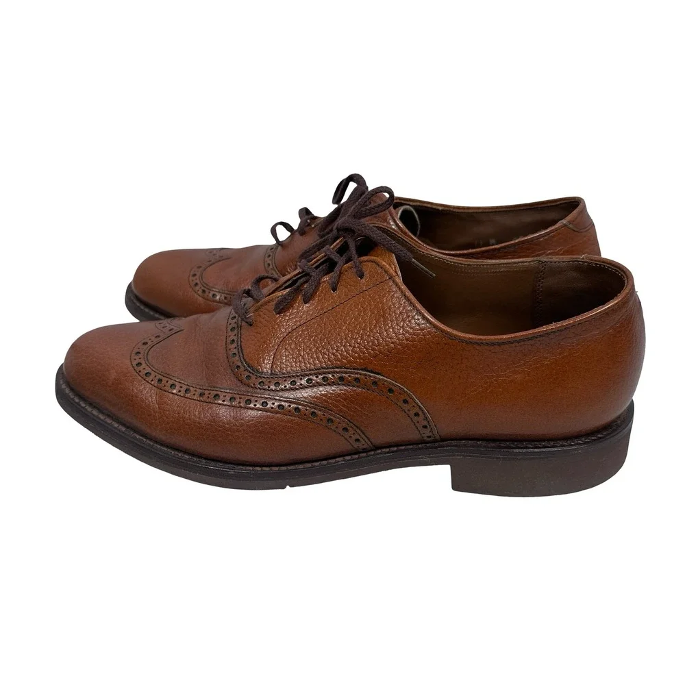 Walk-Over Mens Brown Pebbled Leather Wingtip Oxford Shoes 11‎ M Vibram Sole USA